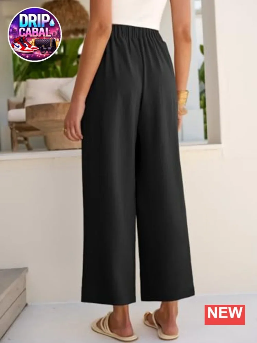 Wide Leg Palazzo Pants with Pockets High Waisted Loose Casual Cropped